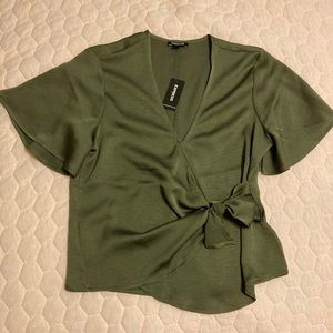 Express Olive Green Satin Look Blouse